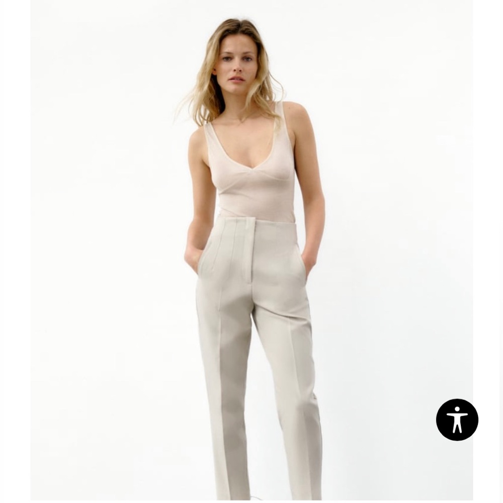Zara High Waisted Pants - M - Oyster White